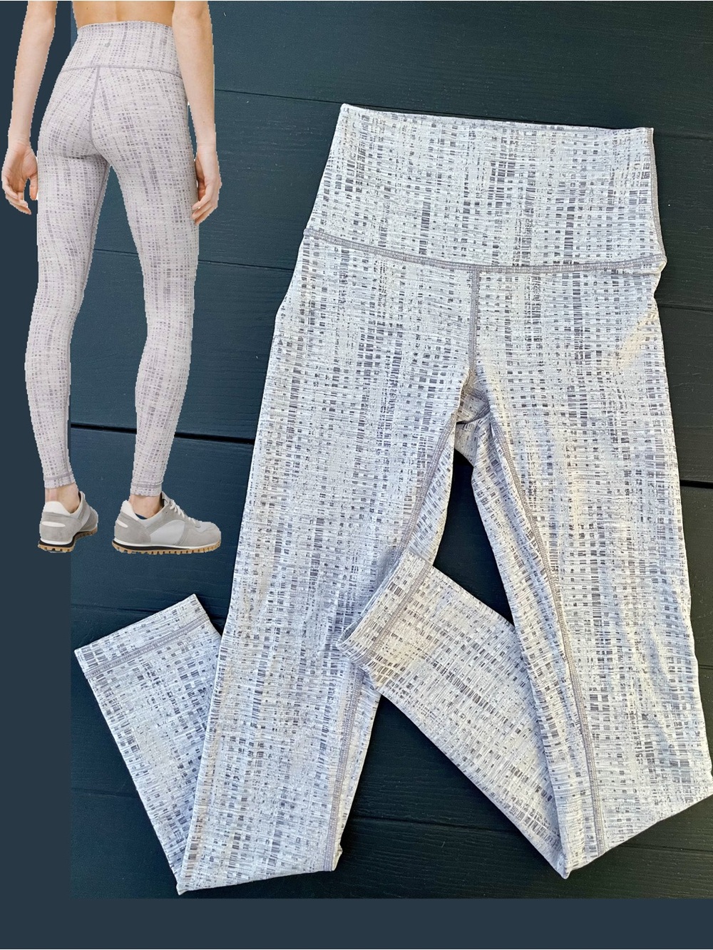 Lululemon Wunder High Rise Tight 28” Legging Luxtreme Jacquard White Gray W2 EUC
